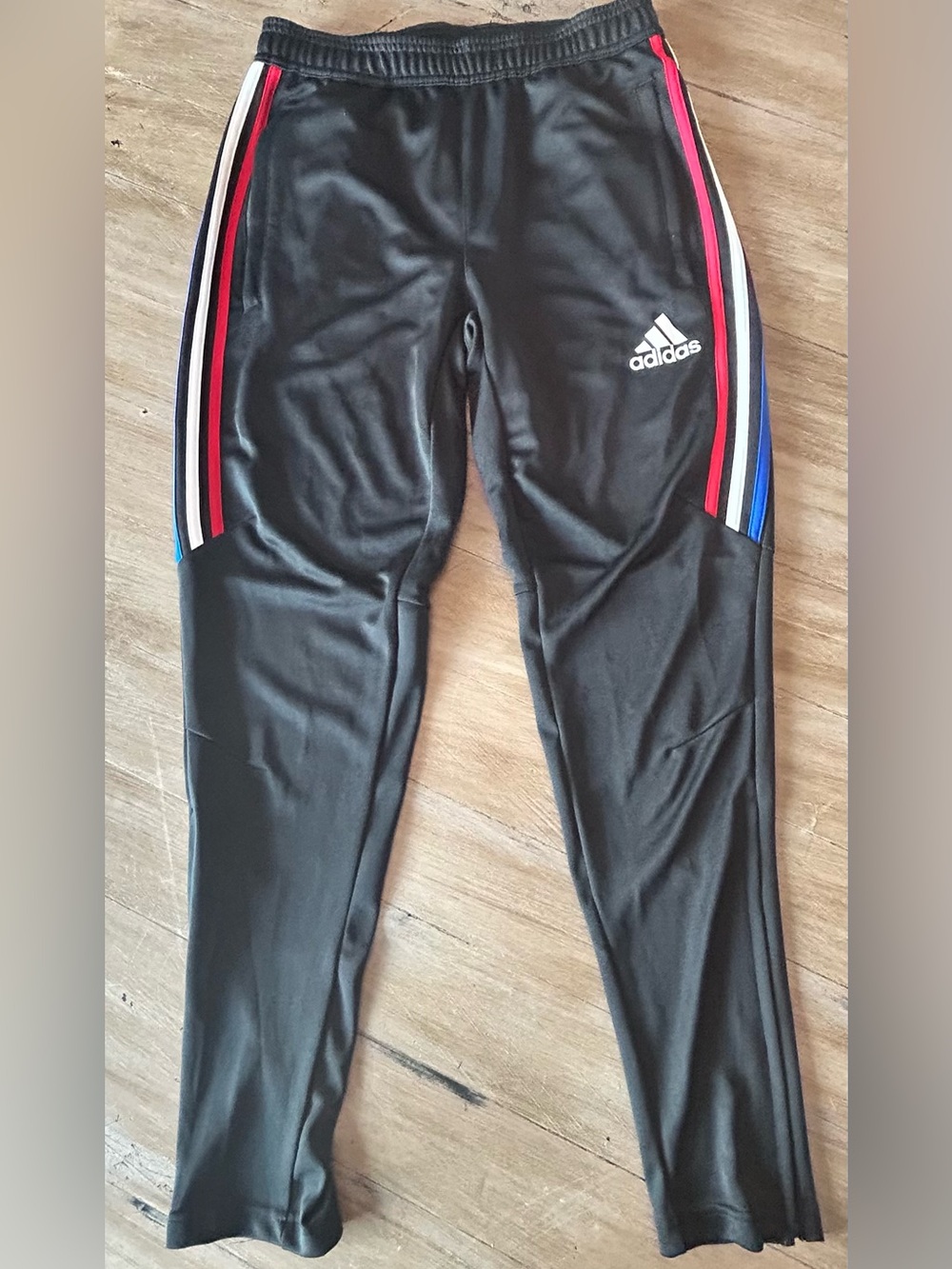 adidas Black Joggers with Red, White & Blue Side Stripes